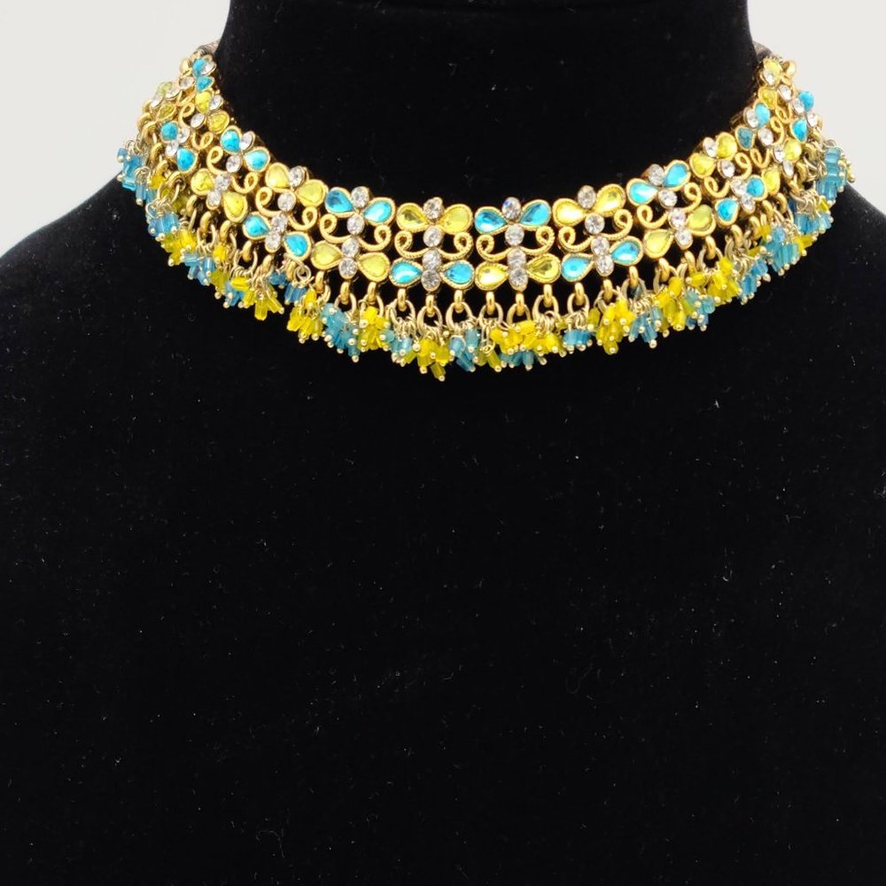 Bollywood Indian Lime Green and Blue Jewelry Set